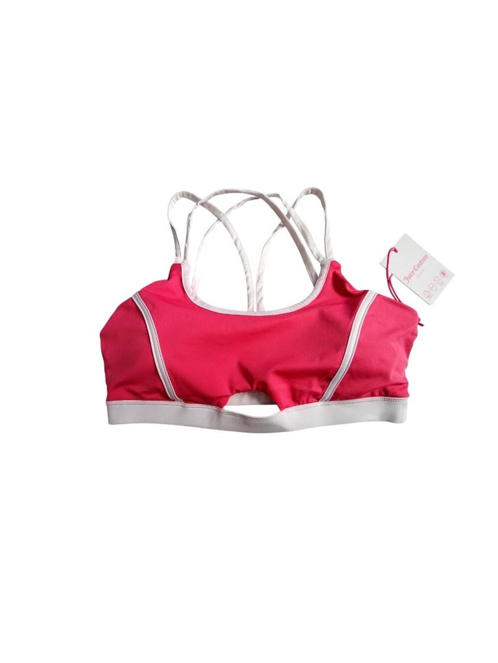 Juicy Couture Womens Pink & White Logo Strappy Sports Bra L Polyester/Spandex